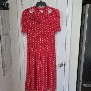 Natalie Vintage- 80's, Red Floral Button-Front Dress Size 10